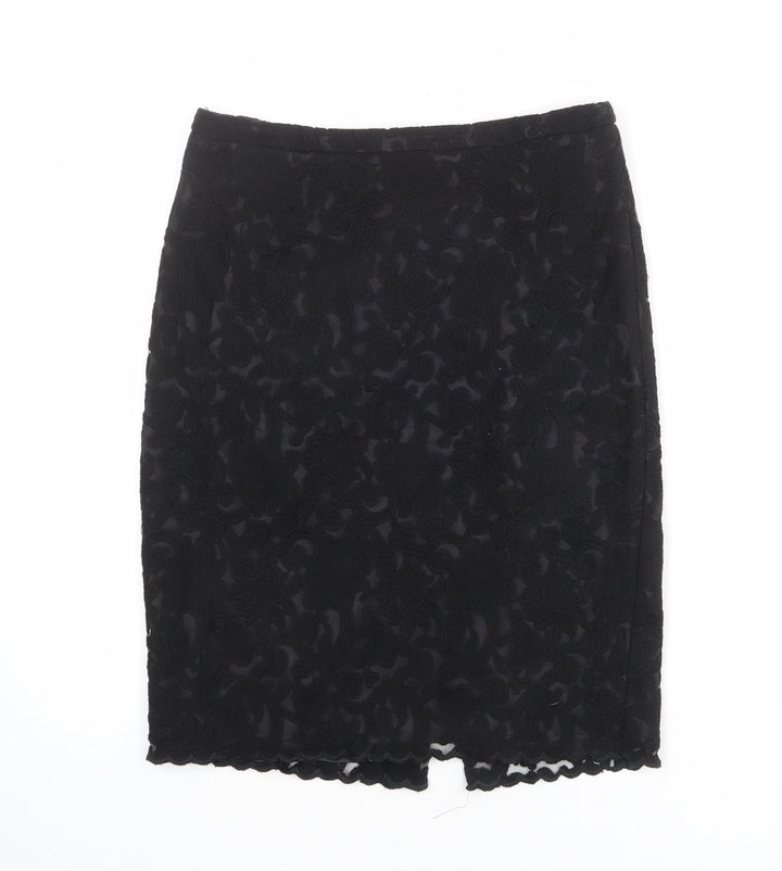 NEXT Womens Black Geometric Polyester Straight & Pencil Skirt Size 10 Zip