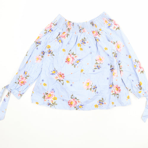 New Look Womens Blue Floral 100% Cotton Basic Blouse Size 10 Round Neck