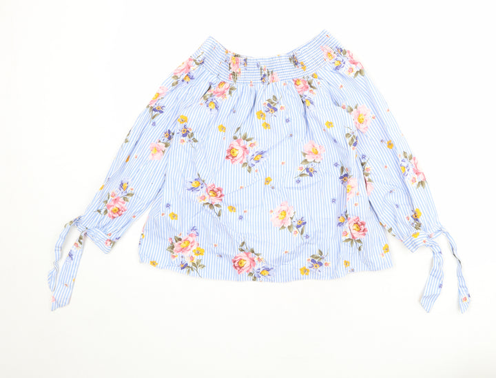 New Look Womens Blue Floral 100% Cotton Basic Blouse Size 10 Round Neck