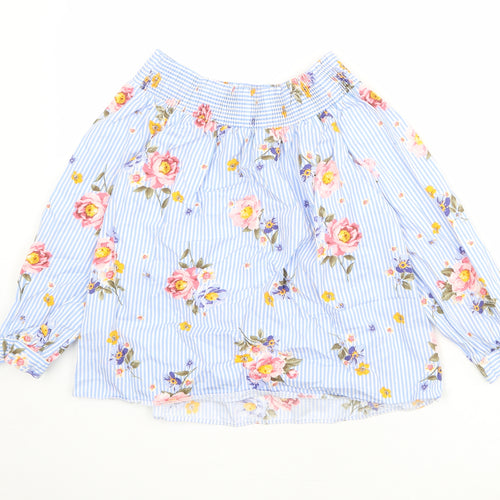 New Look Womens Blue Floral 100% Cotton Basic Blouse Size 10 Round Neck