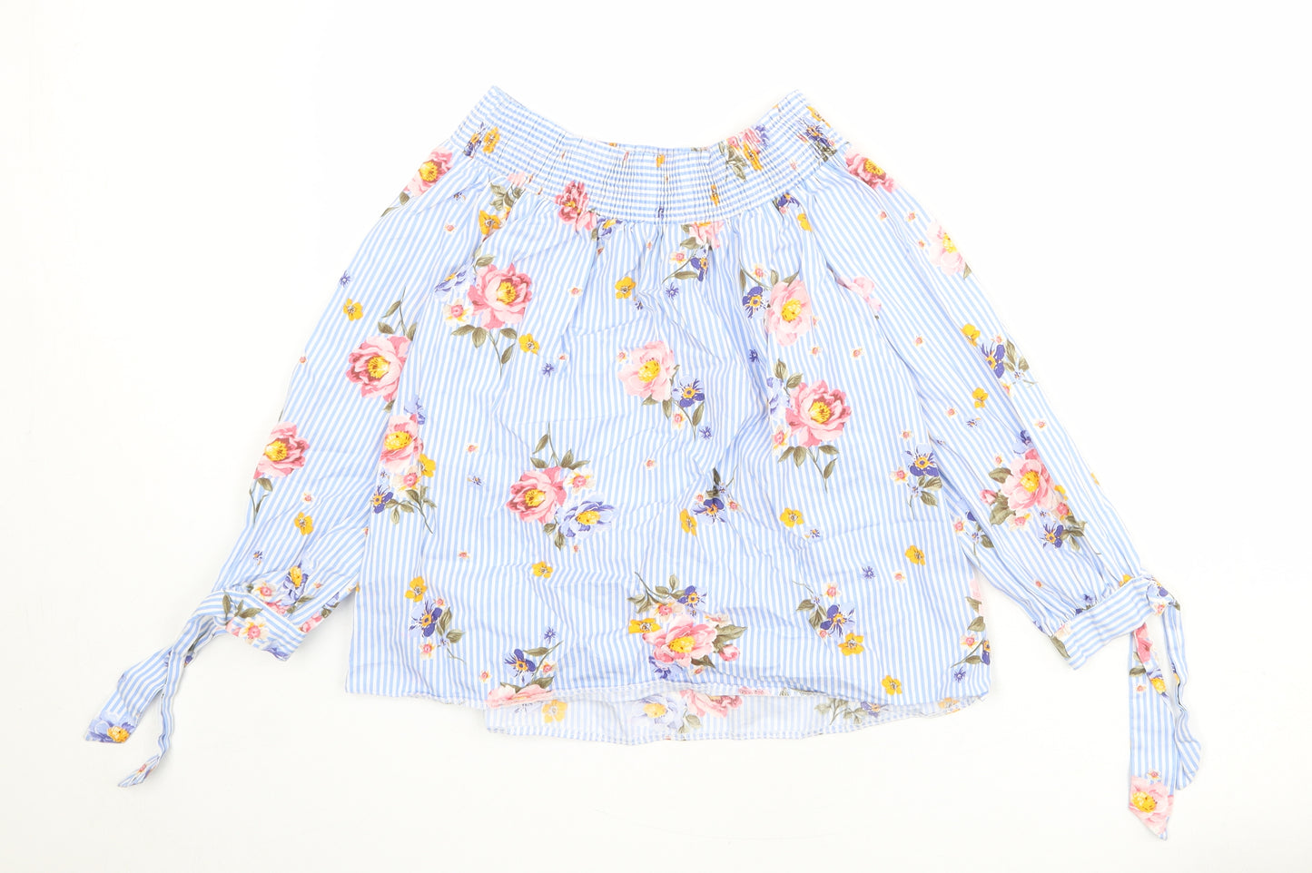 New Look Womens Blue Floral 100% Cotton Basic Blouse Size 10 Round Neck