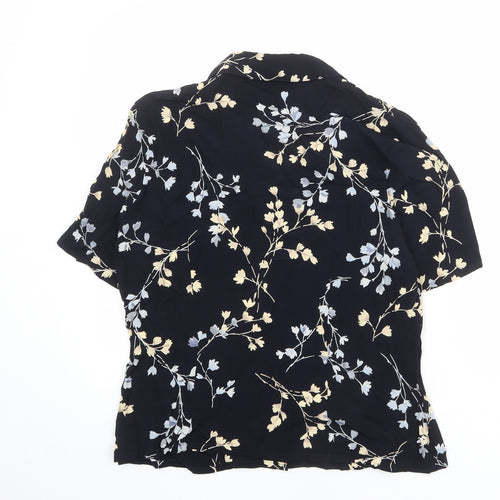 St Michael Womens Blue Floral Viscose Basic Button-Up Size 14 Collared