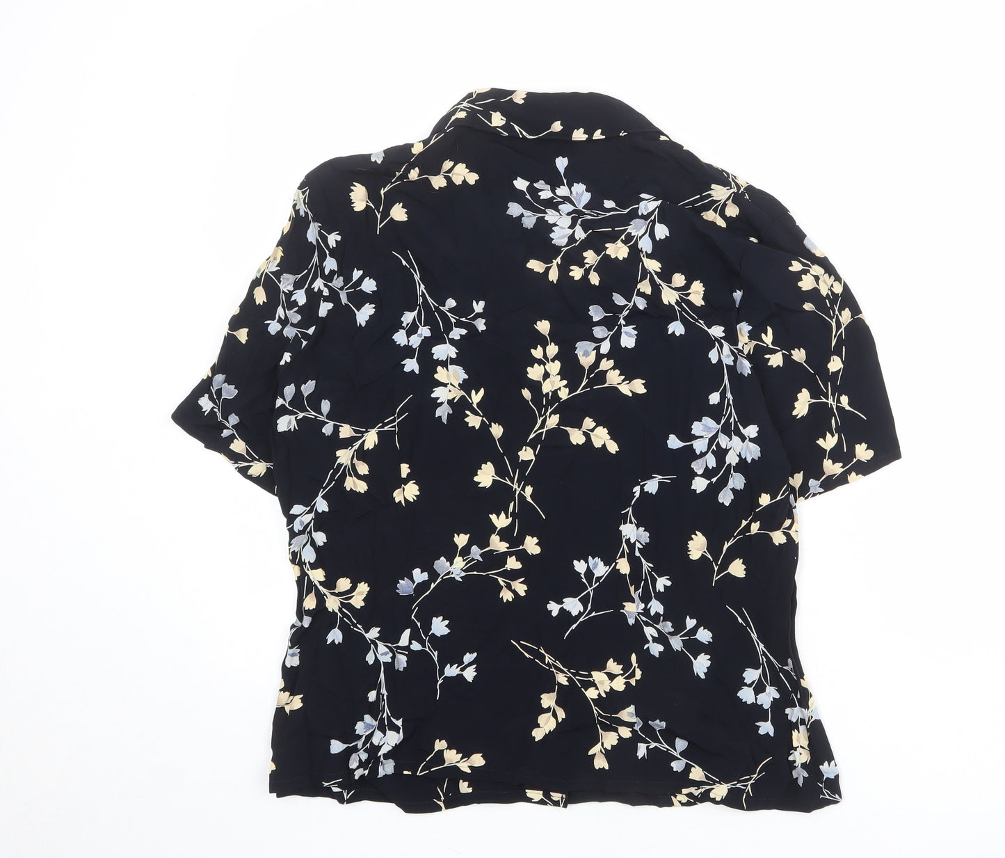 St Michael Womens Blue Floral Viscose Basic Button-Up Size 14 Collared