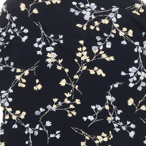 St Michael Womens Blue Floral Viscose Basic Button-Up Size 14 Collared