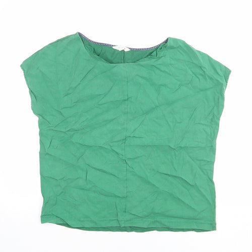 White Stuff Womens Green Linen Basic T-Shirt Size 10 Round Neck