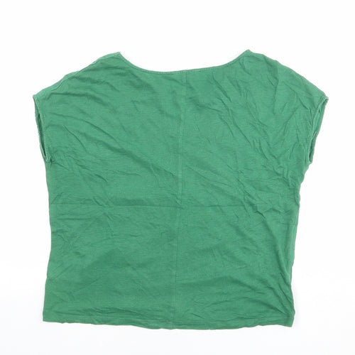 White Stuff Womens Green Linen Basic T-Shirt Size 10 Round Neck