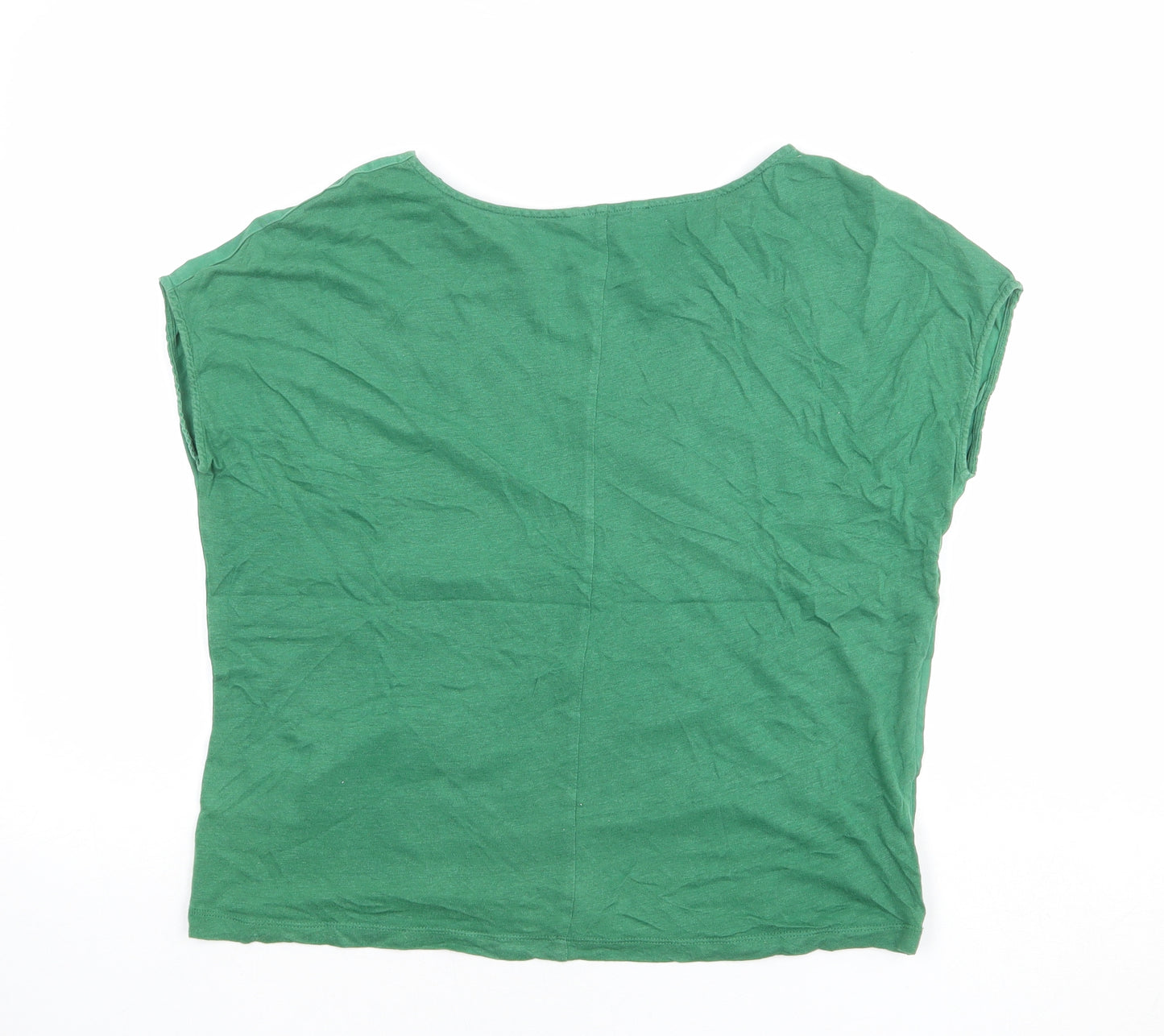 White Stuff Womens Green Linen Basic T-Shirt Size 10 Round Neck