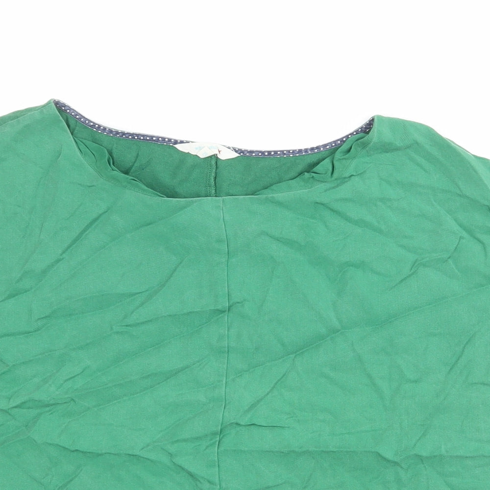 White Stuff Womens Green Linen Basic T-Shirt Size 10 Round Neck