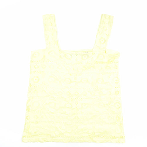 Dorothy Perkins Womens Yellow Floral Polyester Basic Tank Size 12 Square Neck