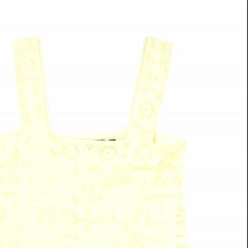 Dorothy Perkins Womens Yellow Floral Polyester Basic Tank Size 12 Square Neck