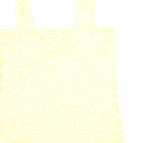 Dorothy Perkins Womens Yellow Floral Polyester Basic Tank Size 12 Square Neck