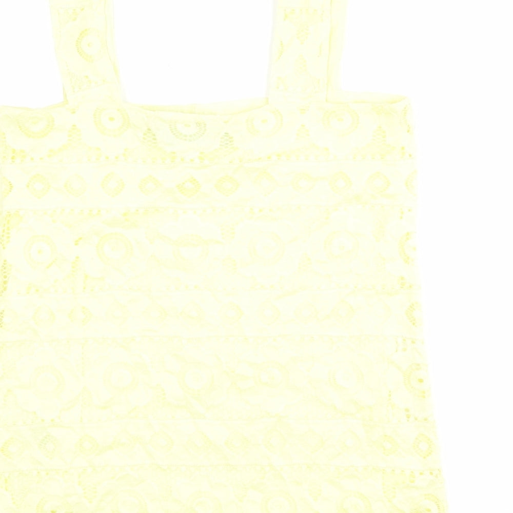 Dorothy Perkins Womens Yellow Floral Polyester Basic Tank Size 12 Square Neck