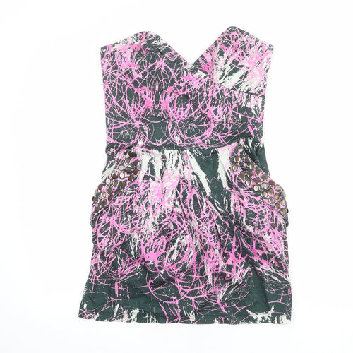 Lipsy Womens Multicoloured Geometric Cotton Mini Size 10 Sweetheart Zip - Strapless