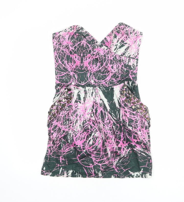 Lipsy Womens Multicoloured Geometric Cotton Mini Size 10 Sweetheart Zip - Strapless