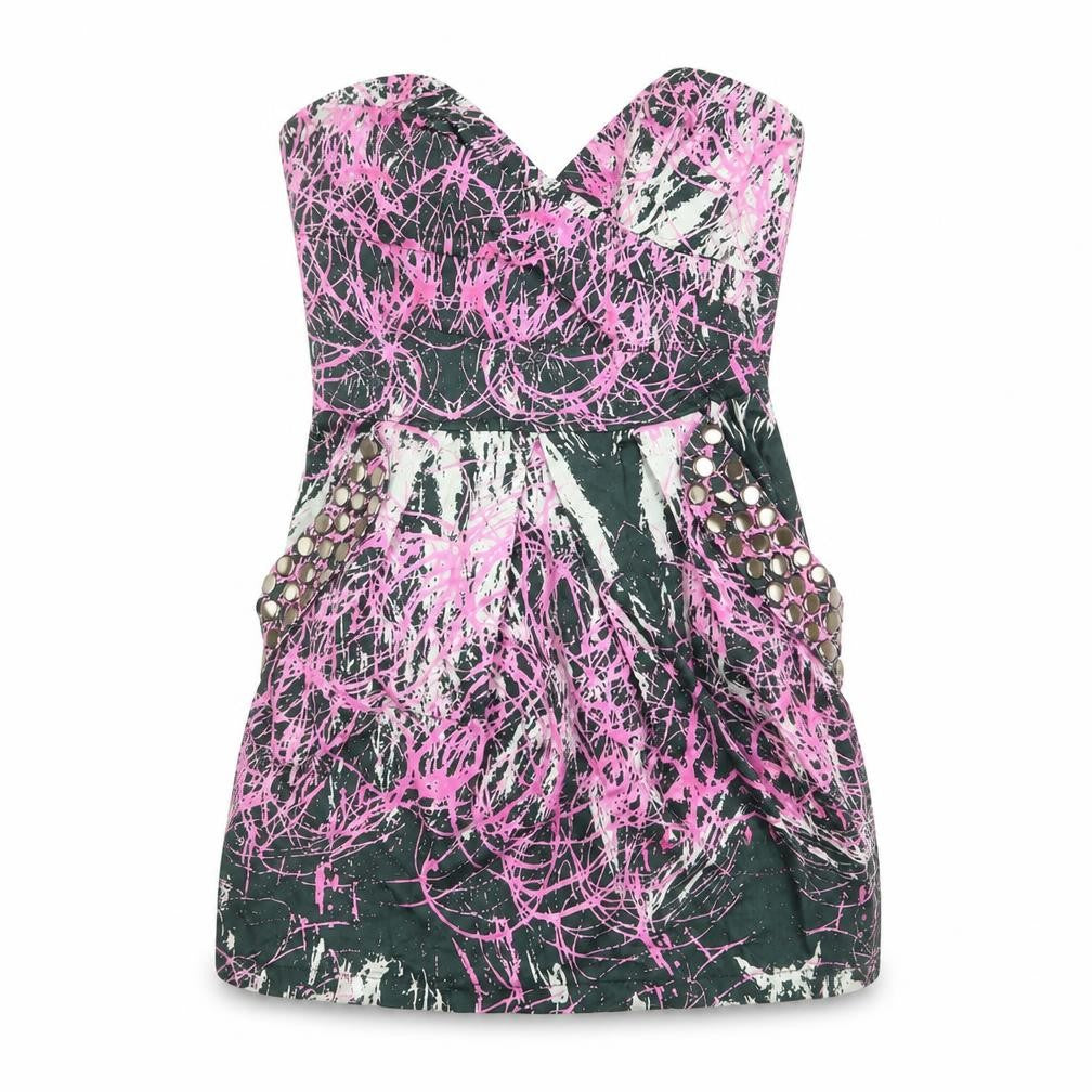 Lipsy Womens Multicoloured Geometric Cotton Mini Size 10 Sweetheart Zip - Strapless