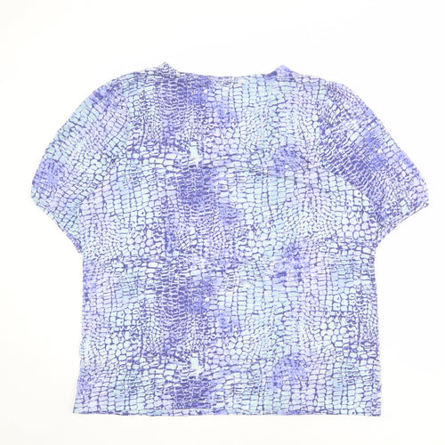 Bonmarché Womens Blue Geometric Viscose Basic T-Shirt Size 18 V-Neck
