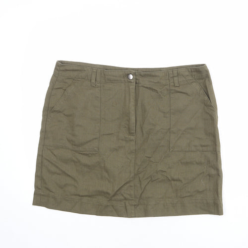 M&Co Womens Green Herringbone Cotton Cargo Skirt Size 16 Zip