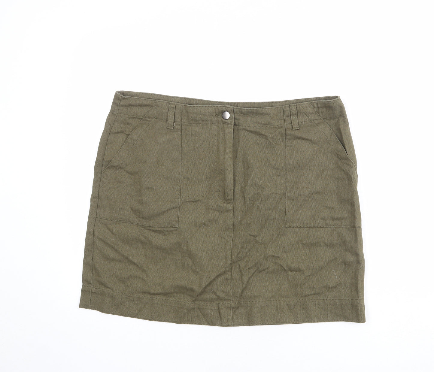 M&Co Womens Green Herringbone Cotton Cargo Skirt Size 16 Zip