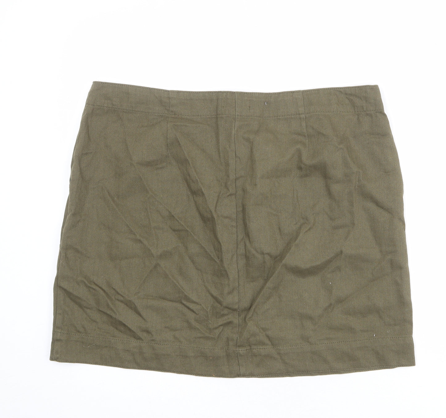 M&Co Womens Green Herringbone Cotton Cargo Skirt Size 16 Zip