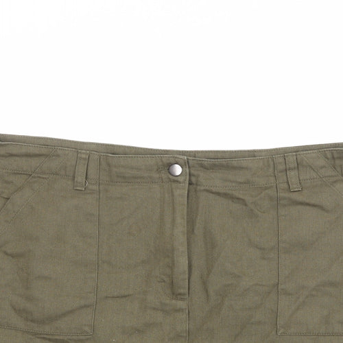 M&Co Womens Green Herringbone Cotton Cargo Skirt Size 16 Zip