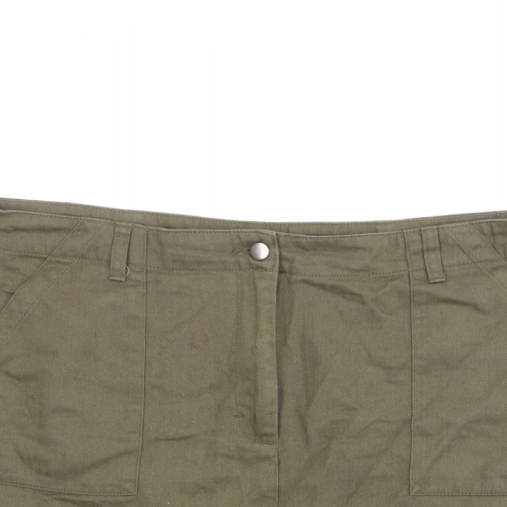 M&Co Womens Green Herringbone Cotton Cargo Skirt Size 16 Zip