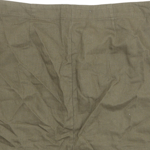 M&Co Womens Green Herringbone Cotton Cargo Skirt Size 16 Zip
