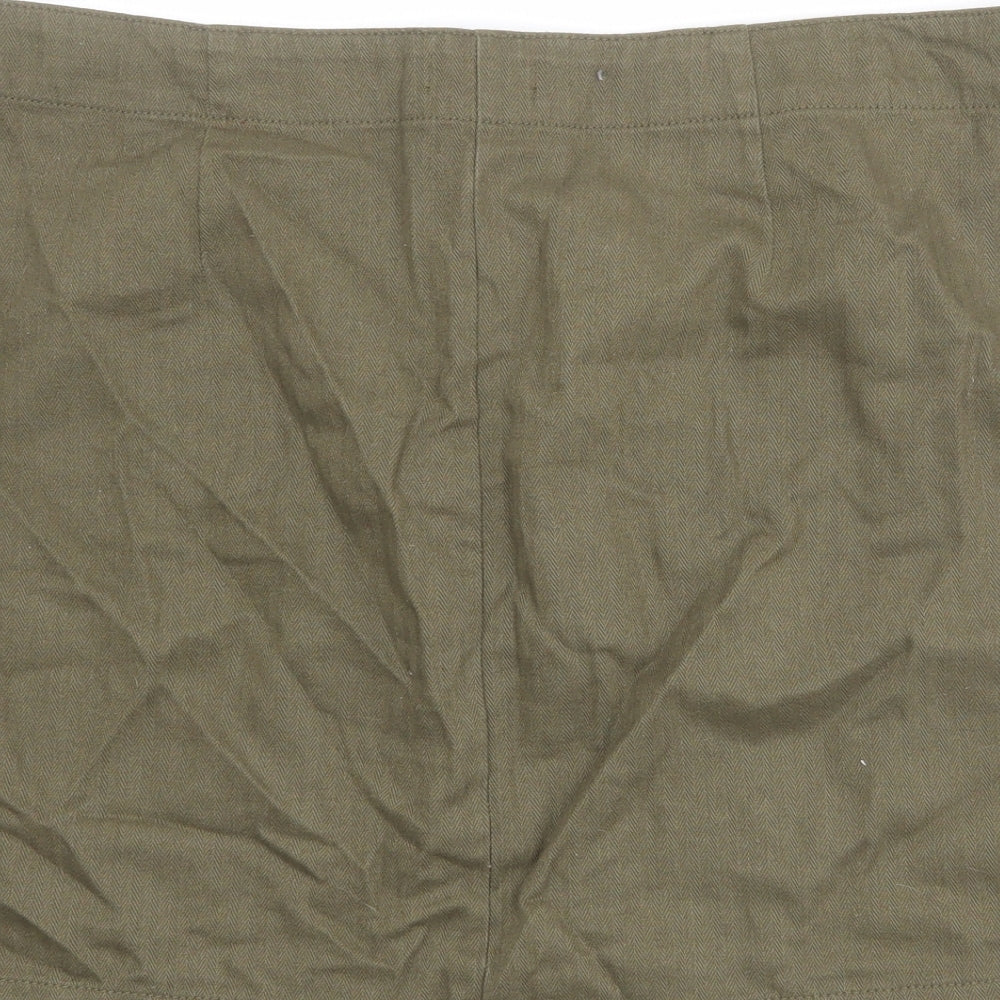 M&Co Womens Green Herringbone Cotton Cargo Skirt Size 16 Zip
