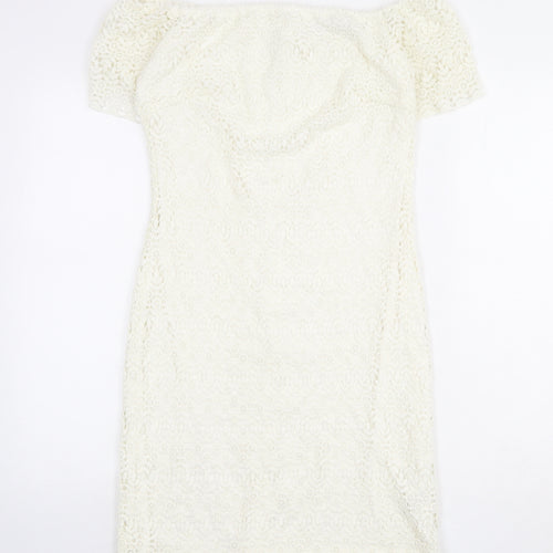 Zara Womens Ivory Polyester Shift Size L Off the Shoulder Zip