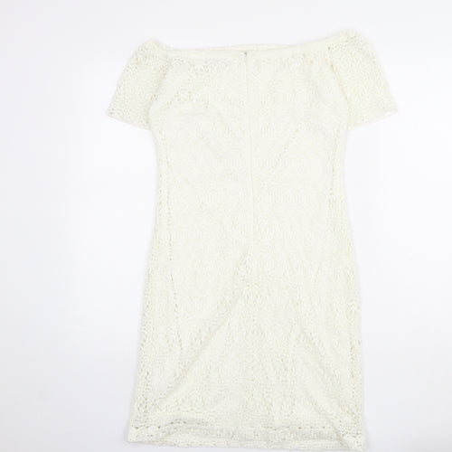 Zara Womens Ivory Polyester Shift Size L Off the Shoulder Zip