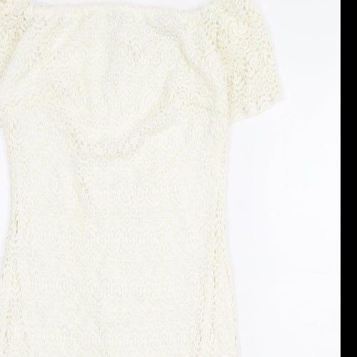 Zara Womens Ivory Polyester Shift Size L Off the Shoulder Zip