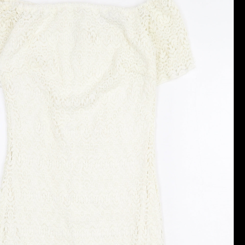 Zara Womens Ivory Polyester Shift Size L Off the Shoulder Zip