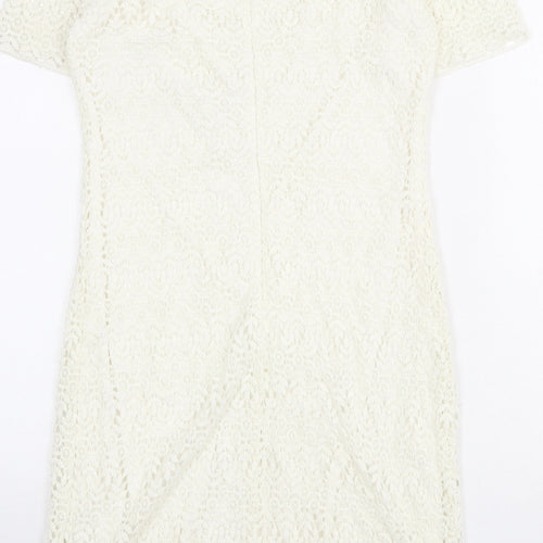 Zara Womens Ivory Polyester Shift Size L Off the Shoulder Zip