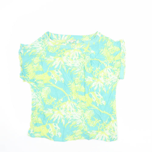 Monsoon Womens Multicoloured Geometric Viscose Basic T-Shirt Size S Round Neck - Leaf Print