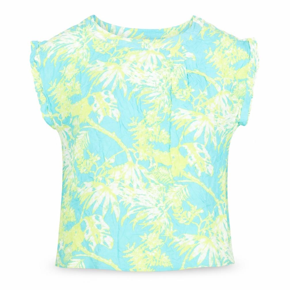 Front view of Monsoon women’s multicoloured geometric viscose basic t-shirt, size S, round neck - leaf print