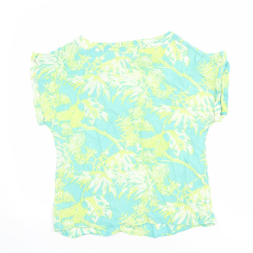 Monsoon Womens Multicoloured Geometric Viscose Basic T-Shirt Size S Round Neck - Leaf Print