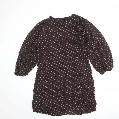 NEXT Womens Brown Geometric Viscose Shift Size 10 Round Neck Button