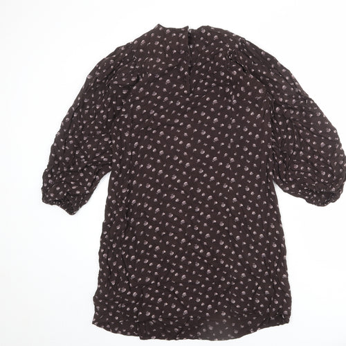 NEXT Womens Brown Geometric Viscose Shift Size 10 Round Neck Button