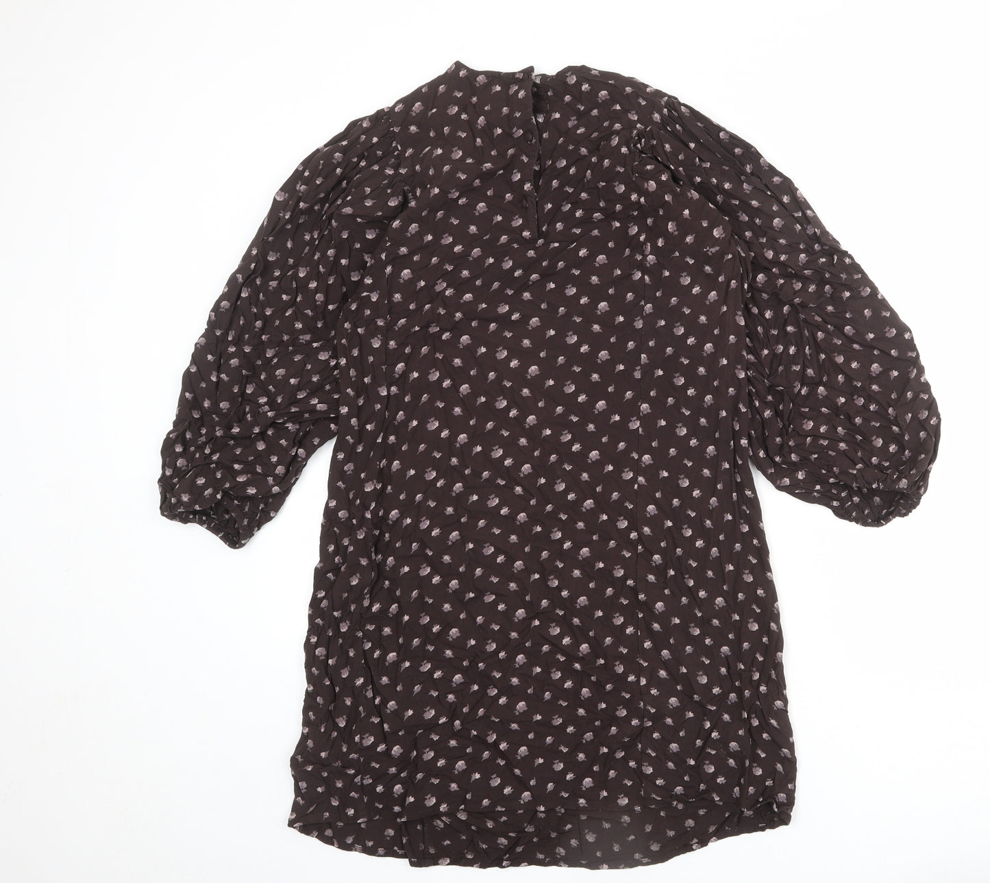 NEXT Womens Brown Geometric Viscose Shift Size 10 Round Neck Button