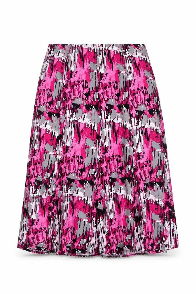 Front view of Saloos women’s multicoloured geometric polyester a-line skirt, size UK 32, in