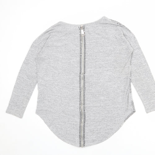 Vouley Vous Womens Grey Round Neck Geometric Viscose Pullover Jumper Size S - Heart Pattern