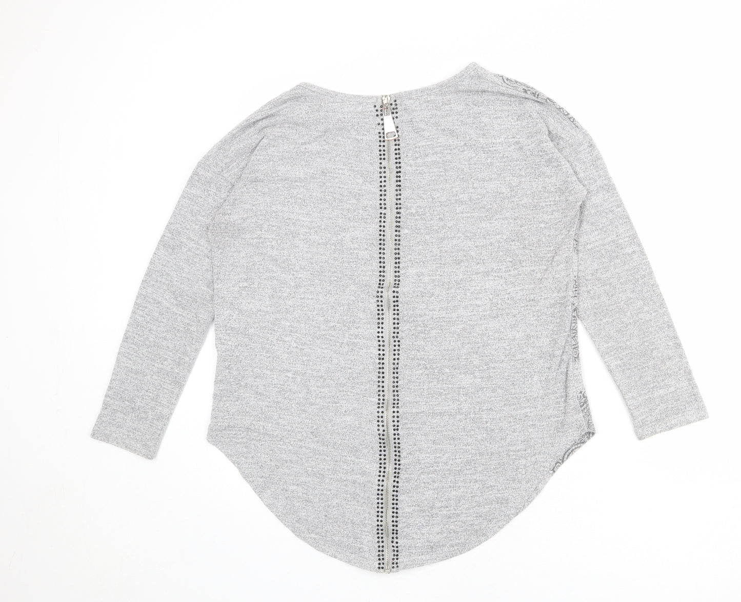 Vouley Vous Womens Grey Round Neck Geometric Viscose Pullover Jumper Size S - Heart Pattern