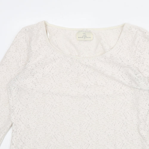NEXT Womens Ivory Polyester Basic T-Shirt Size 14 Round Neck