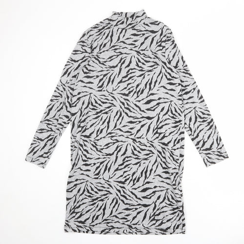 Marks and Spencer Womens Grey Animal Print Polyester Jumper Dress Size 10 Mock Neck Pullover