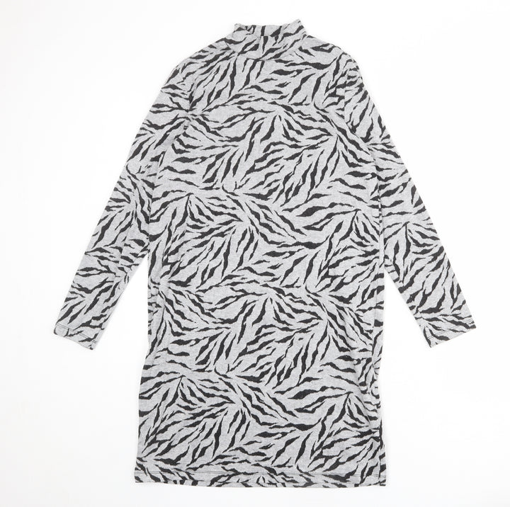 Marks and Spencer Womens Grey Animal Print Polyester Jumper Dress Size 10 Mock Neck Pullover