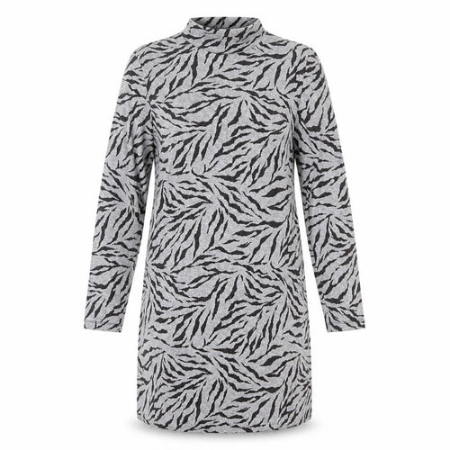 Marks and Spencer Womens Grey Animal Print Polyester Jumper Dress Size 10 Mock Neck Pullover