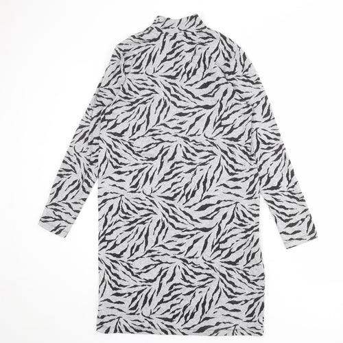Marks and Spencer Womens Grey Animal Print Polyester Jumper Dress Size 10 Mock Neck Pullover