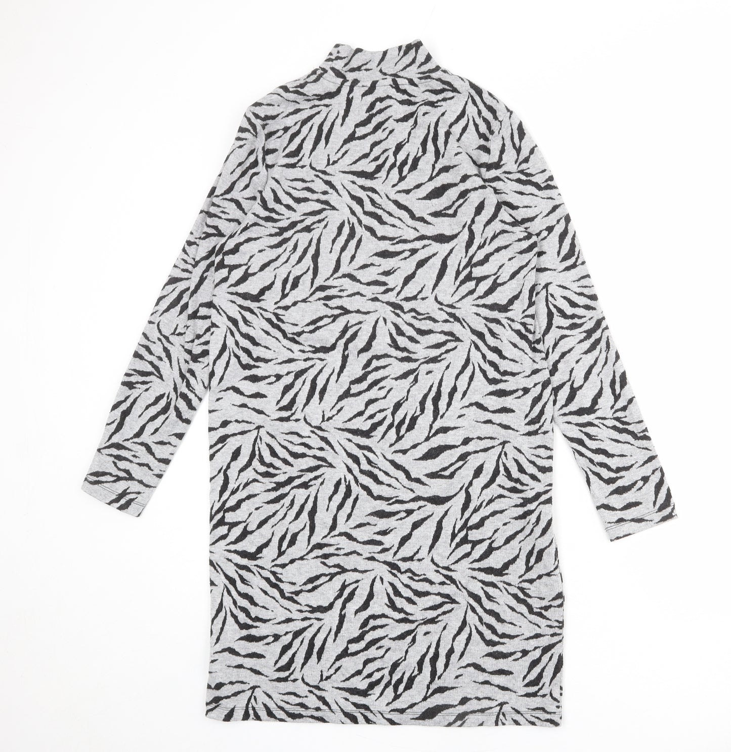 Marks and Spencer Womens Grey Animal Print Polyester Jumper Dress Size 10 Mock Neck Pullover