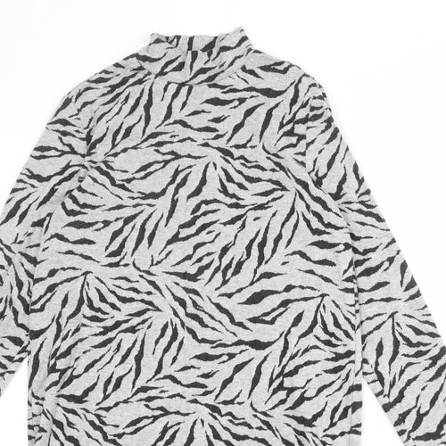 Marks and Spencer Womens Grey Animal Print Polyester Jumper Dress Size 10 Mock Neck Pullover