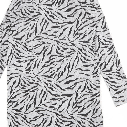 Marks and Spencer Womens Grey Animal Print Polyester Jumper Dress Size 10 Mock Neck Pullover