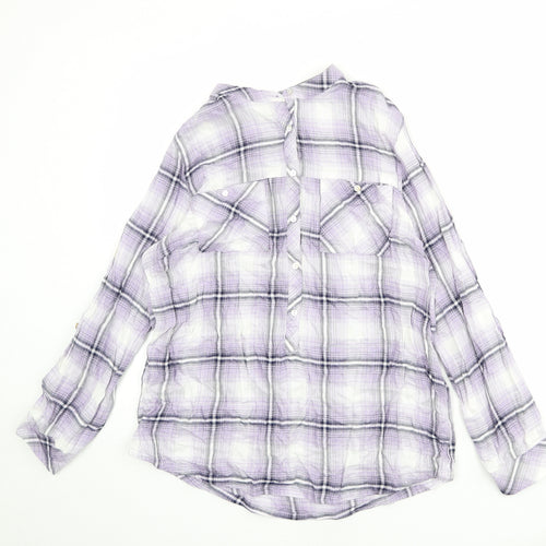 EWM Womens Multicoloured Plaid Viscose Basic Button-Up Size 14 Round Neck